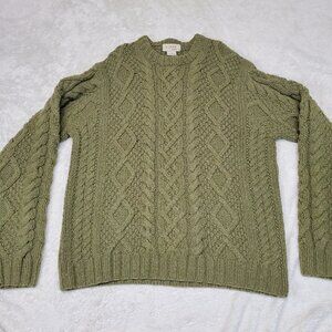 J. Crew Green Chunky Cable Knit Cottagecore Handknit‎ Wool Fisherman Sweater L